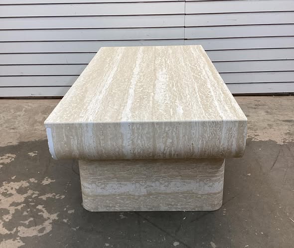 Mid Century 46 in. Brown Rectangle Wood Coffee Table with Faux Marble Tabletop and Fluted Drawer