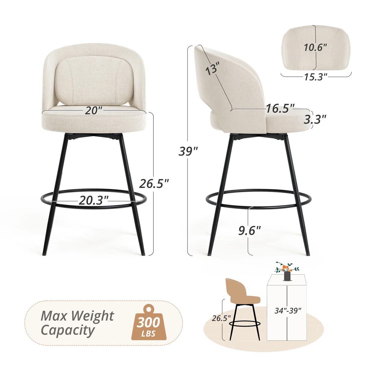 Audrey 26''H Swivel Counter Stools With Metal Frame
