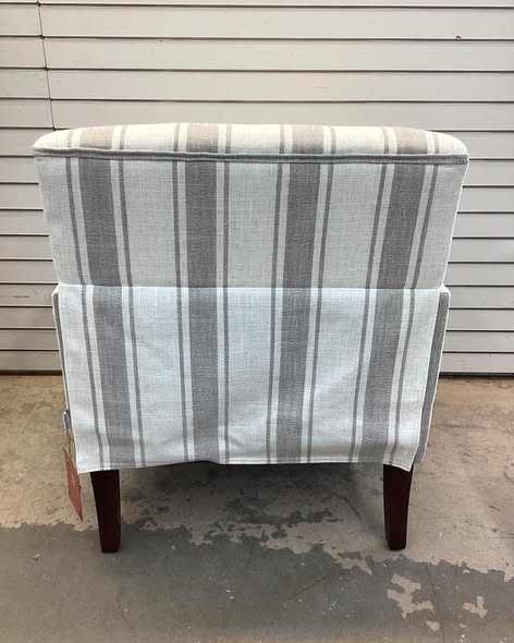 Iliana Upholstered Gray Stripe Cotton Blend Armchair with Solid Wood Legs and Nailhead Trim