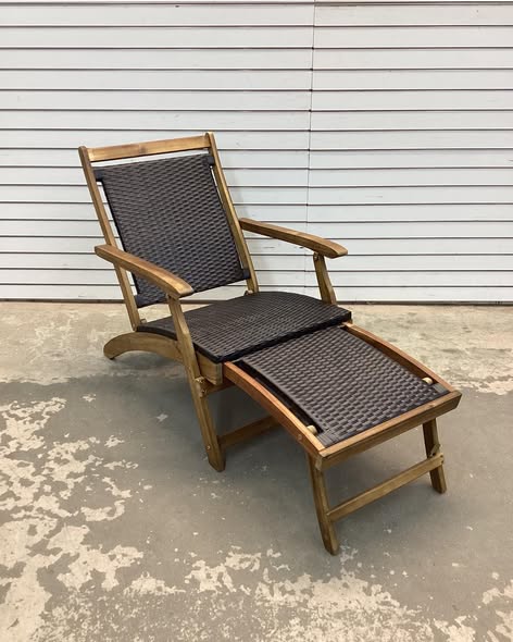 Costway Patio Folding Rattan Lounge Chair Wooden Frame W/ Retractable Footrest