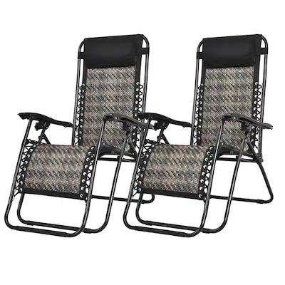 Sumyeg 2Pcs Folding Patio Rattan Zero Gravity Lounge Chair Set of 2