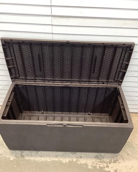 Keter Capri 80 Gal. Brown Durable Resin Plastic Deck Box Outdoor Storage For Patio Lawn and Garden