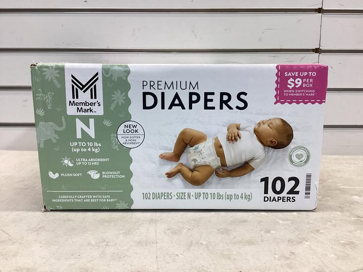 Member's Mark Premium Baby Diapers, Size Newborn, 102 ct