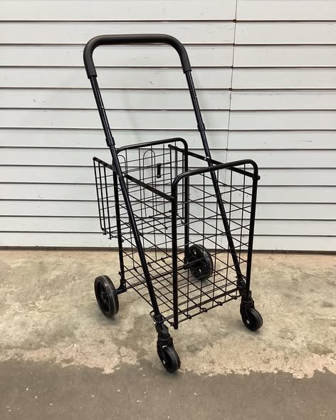 Folding Shopping Cart with Swiveling Wheels and Dual Storage Baskets