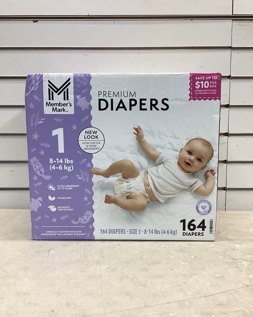 Member's Mark Premium Baby Diapers, Size 1, 164 ct