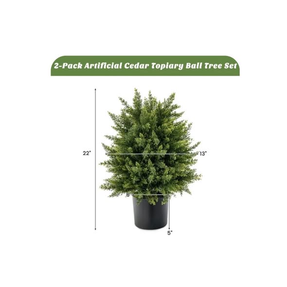 Brand new Costway 22'' Artificial Cedar Topiary Ball Tree 2-Pack Faux Shrub Bush Trees for Decor