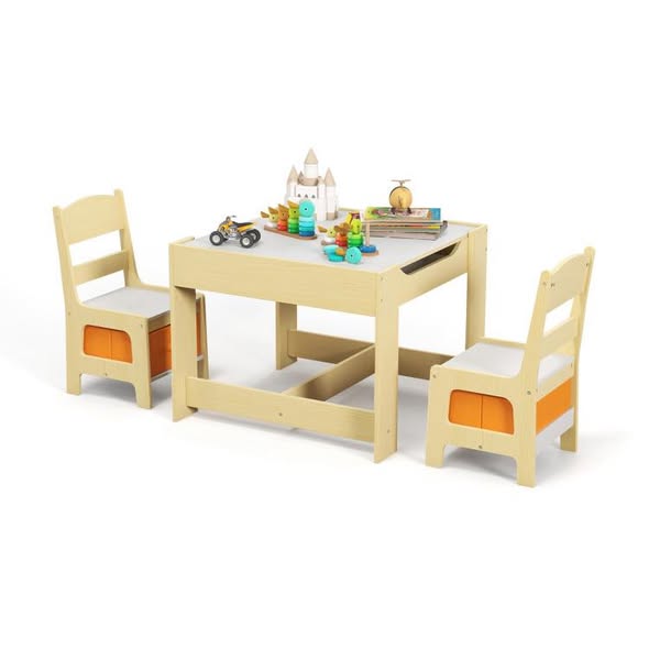 Brand new Kids Table Chairs Set With Storage Boxes Blackboard Whiteboard Drawing