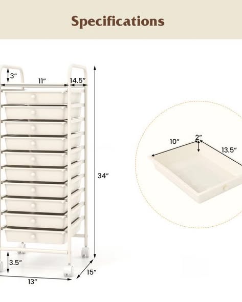 Brand new 10 Drawer Rolling Storage Cart Organizer with 4 Universal Casters
