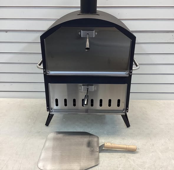 Brand new Costway Outdoor 16 Inch 2-Layer Wood Fired Pizza Oven with Square Stone