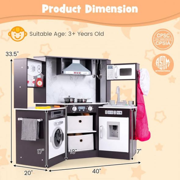 Brand new Wooden Kids Play Kitchen Playset with Realistic Lights and Sounds