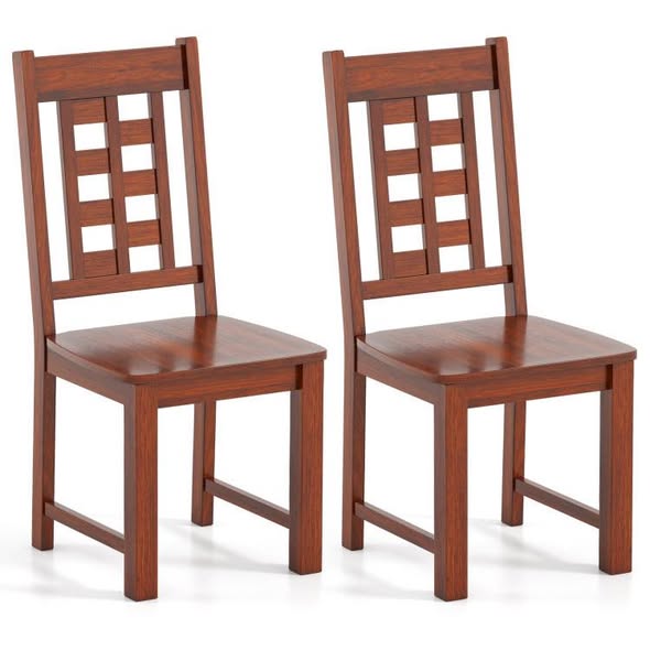 Wooden Dining Chairs Set of 2 Kitchen Chair with Solid Rubber Wood Frame