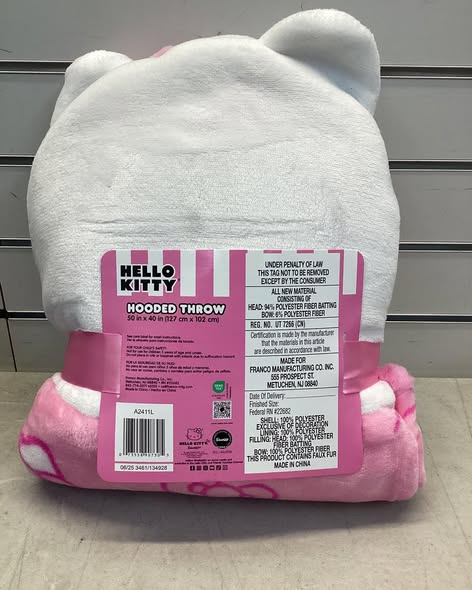 Kids’ Plush Hooded Throw with Faux Fur Lining, 40" x 50" hello kitty .