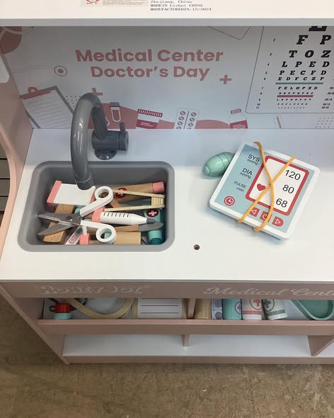 Costway Wooden Doctor Play Set with Clock Sink Eye Chart ECG Monitor Exam Area Storage