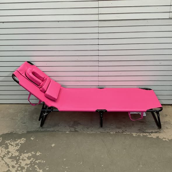 Beach Chaise Lounge Chair with Face Hole and Removable Pillow