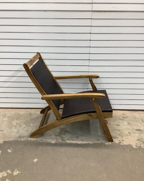 Costway Patio Folding Rattan Lounge Chair Wooden Frame W/ Retractable Footrest