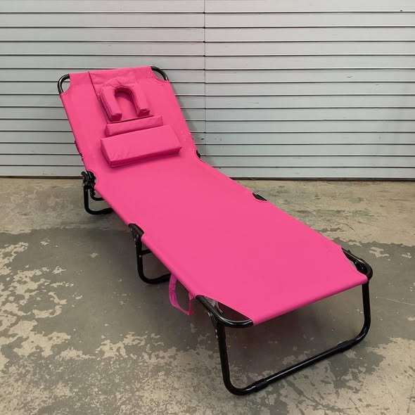Beach Chaise Lounge Chair with Face Hole and Removable Pillow