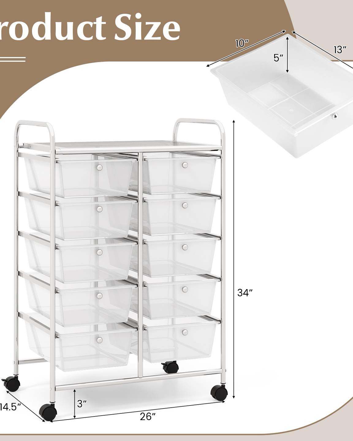 10-Drawer Rolling Storage Cart