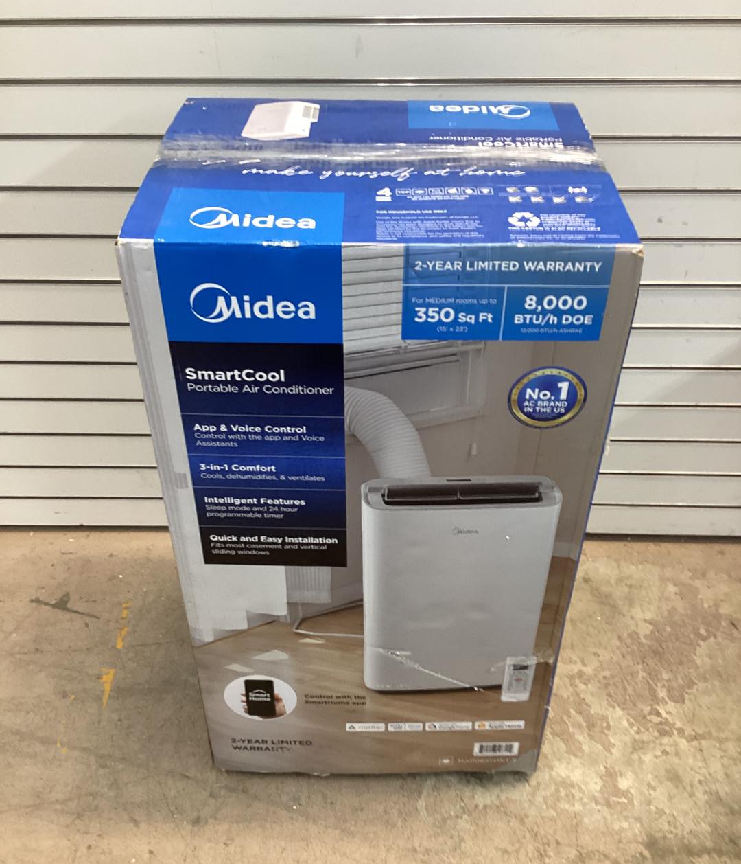 Midea 8,000(DOE) BTU Portable Air Conditioner Cools 350 sq. ft. with Wi-Fi and Dehumidifier with Remote in White