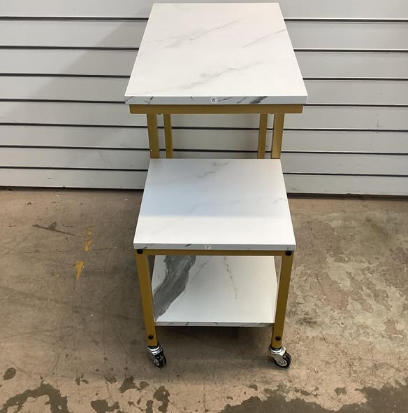 Giantex 3-Tier Side Table with Wheels, G-Shaped Mobile End Table with Open Shelves & Metal Frame