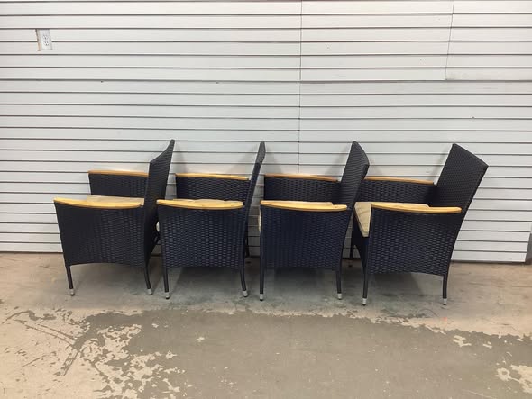 Set of 4 Rattan Black Iron Frame Dining Chair with Beige Solid Seat