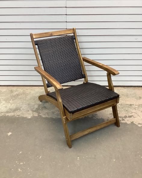 Costway Patio Folding Rattan Lounge Chair Wooden Frame W/ Retractable Footrest