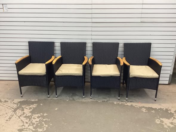 Set of 4 Rattan Black Iron Frame Dining Chair with Beige Solid Seat