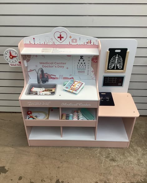 Costway Wooden Doctor Play Set with Clock Sink Eye Chart ECG Monitor Exam Area Storage