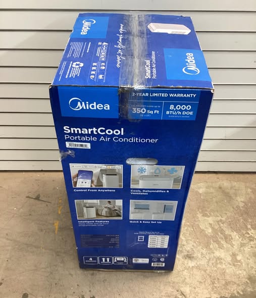 Midea 8,000(DOE) BTU Portable Air Conditioner Cools 350 sq. ft. with Wi-Fi and Dehumidifier with Remote in White