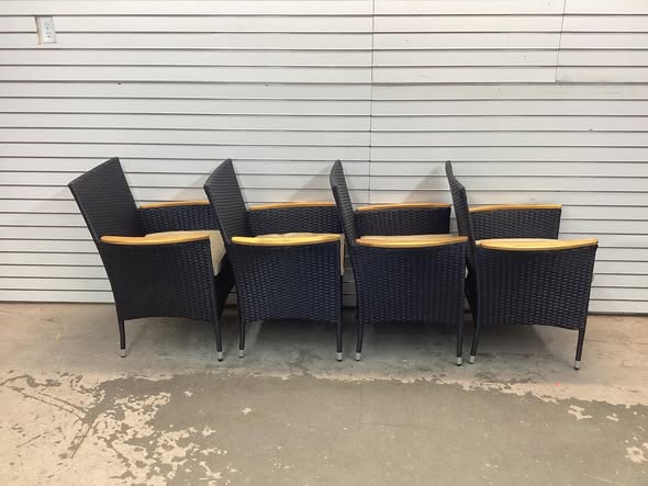 Set of 4 Rattan Black Iron Frame Dining Chair with Beige Solid Seat
