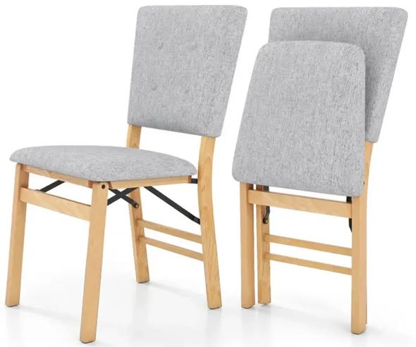 Costway Foldable Dining Chair Set of 2 Armless Kitchen Chair with Padded Seat and Tilt Backrest