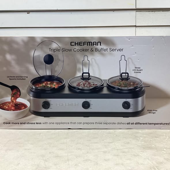 Chefman Stainless Steel Triple Slow Cooker & Buffet Server