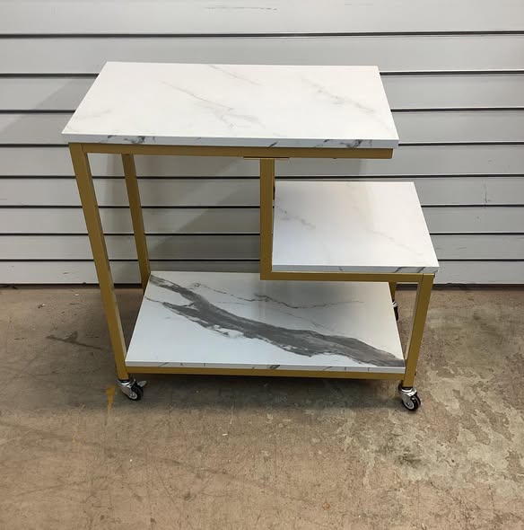 Giantex 3-Tier Side Table with Wheels, G-Shaped Mobile End Table with Open Shelves & Metal Frame