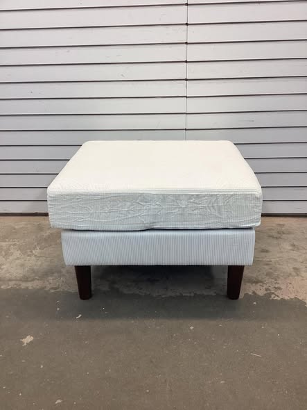 Uixe White Corduroy Fabric Square Ottoman with Wood Legs