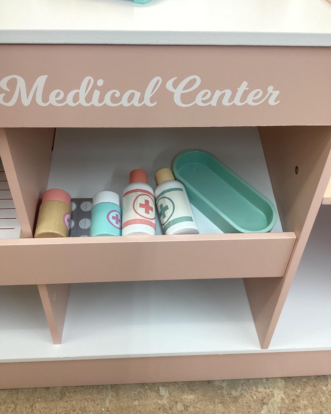 Costway Wooden Doctor Play Set with Clock Sink Eye Chart ECG Monitor Exam Area Storage