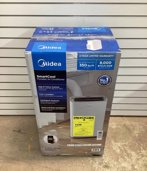 Midea 8,000(DOE) BTU Portable Air Conditioner Cools 350 sq. ft. with Wi-Fi and Dehumidifier with Remote in White