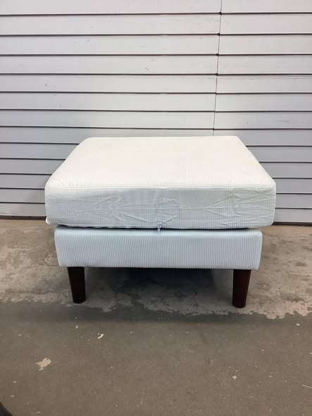 Uixe White Corduroy Fabric Square Ottoman with Wood Legs