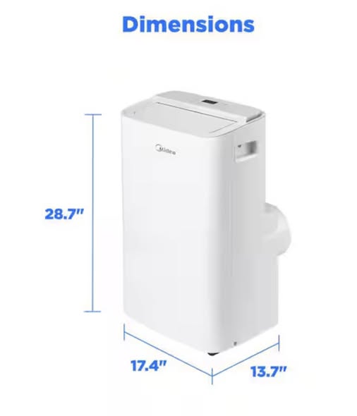 Midea 8,000(DOE) BTU Portable Air Conditioner Cools 350 sq. ft. with Wi-Fi and Dehumidifier with Remote in White