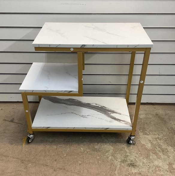 Giantex 3-Tier Side Table with Wheels, G-Shaped Mobile End Table with Open Shelves & Metal Frame