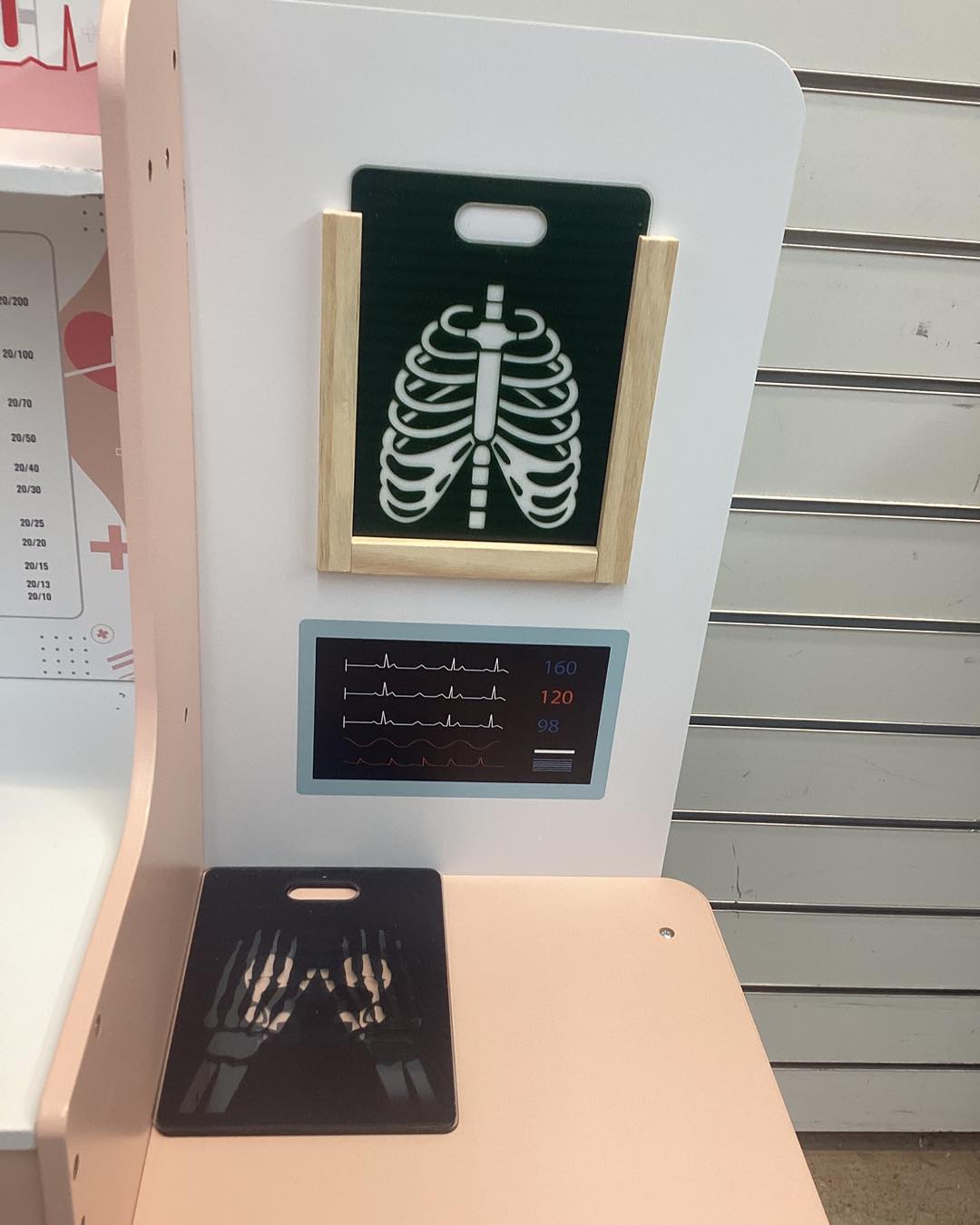 Costway Wooden Doctor Play Set with Clock Sink Eye Chart ECG Monitor Exam Area Storage