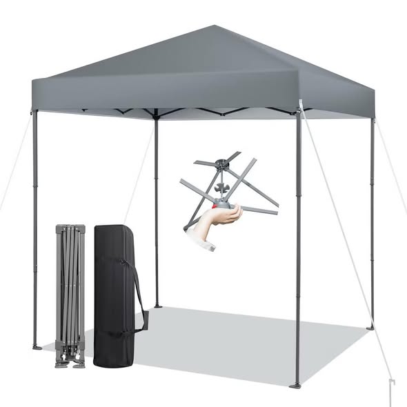 Costway Patio 6.6 x 6.6ft Outdoor Pop-up Canopy Tent UPF 50+ Portable Sun Shelter Gray