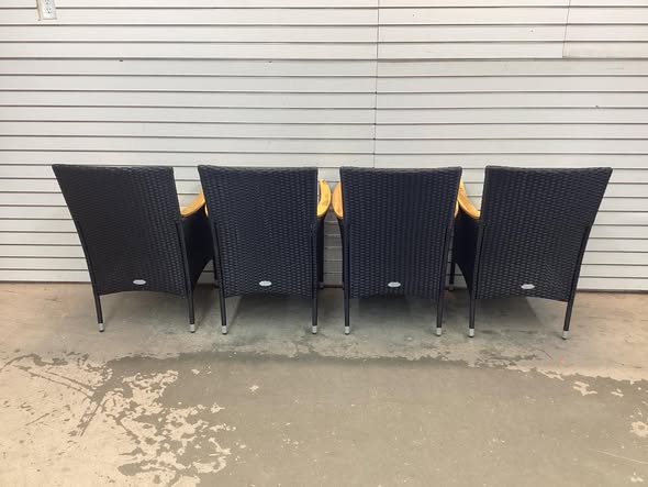 Set of 4 Rattan Black Iron Frame Dining Chair with Beige Solid Seat