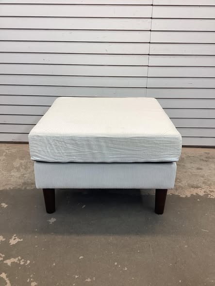 Uixe White Corduroy Fabric Square Ottoman with Wood Legs