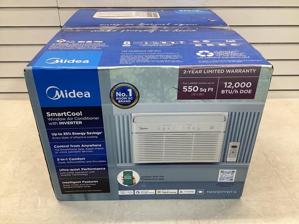 Midea 12,000 BTU U+ Smart Inverter Window AC Cools up to 550 sq. ft. w/ Remote, Sleep Mode, Timer, Wi-Fi, Energy Star in White