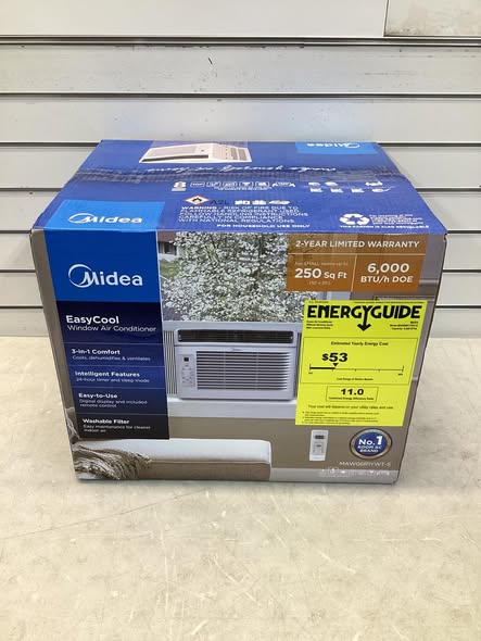 Midea 6,000 BTU Window AC Cools up to 250 sq. ft. with Remote, Sleep Mode, Timer, Drain Hose and Wi-Fi in White