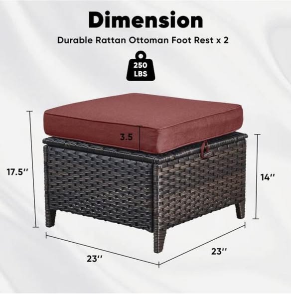 MoonLuxe Brown Wicker Outdoor Ottoman with Olefin Red Cushions Patio/ Porch (2-Pack)
