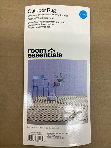 Room Essentials 9’ x 12‘ Outdoor Area Rug - Black Checkered