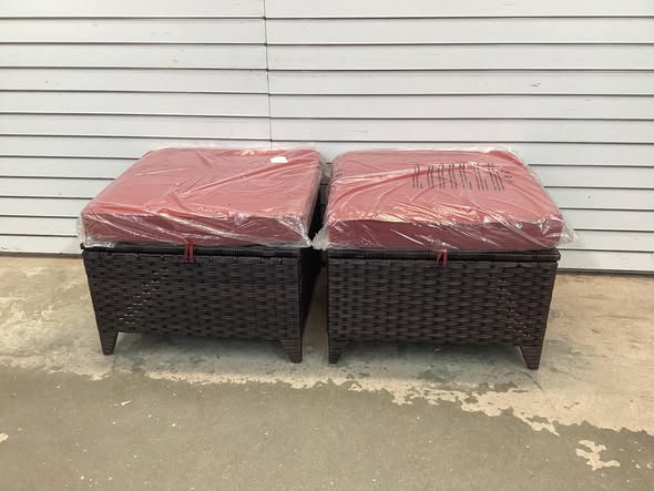 MoonLuxe Brown Wicker Outdoor Ottoman with Olefin Red Cushions Patio/ Porch (2-Pack)