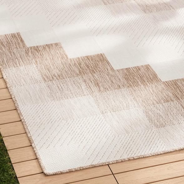 NICOLE MILLER NEW YORK Patio Country Ombre Chevron Indoor Outdoor Area Rug, UV Fade Resistant, Low Pile, Beige/Cream, 5'2"x7'2"