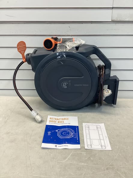 Giraffe Tools Garden Retractable Hose Reel-1/2 in. to 100 ft. Wall Mounted, Dark Grey