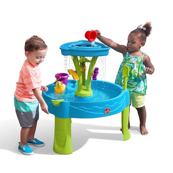 Step2 Summer Showers Splash Tower Blue Plastic Water Table for Toddlers Playset